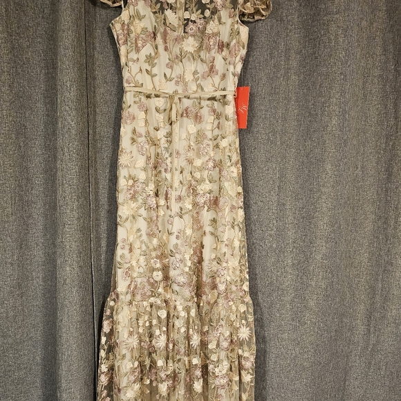 NWT Monique Lhuillier Size 12 Floral Embroidered Gown Maxi Long Formal Dress - Picture 3 of 8